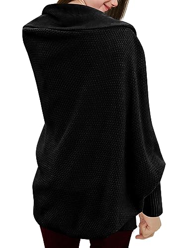Image of Girls Open Front Cardigan Sweaters Batwing Long Sleeve Shawl Collar Ribbed Knit Winter Coats
