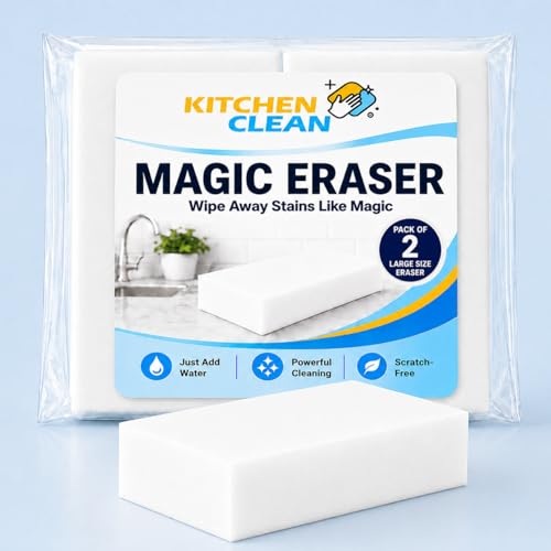 Image of Kitchen Clean Magic Eraser Sponge, Pack of 2 | Wall & Kitchen Stain Remover, Bathroom Tile Cleaner, Pencil Marks & Lime Scale Cleaner