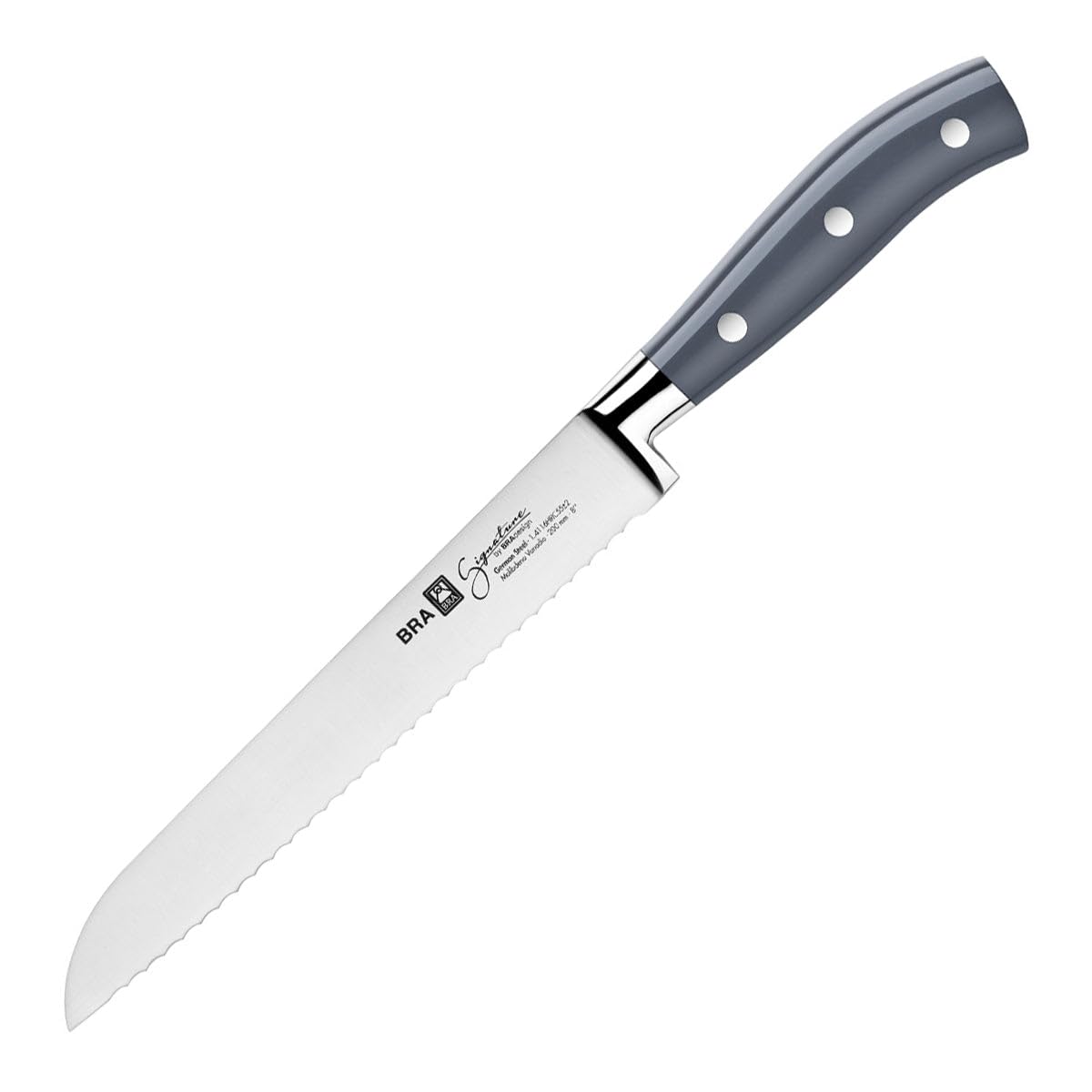 BRA Signature | Cuchillo pan 200 mm | Acero Inoxidable alemán forjado con Molibdeno Vanadio, Mango Remachado ABS, Diseño Ergonómico, Hoja 1, 6 mm espesor en oferta en Amazon