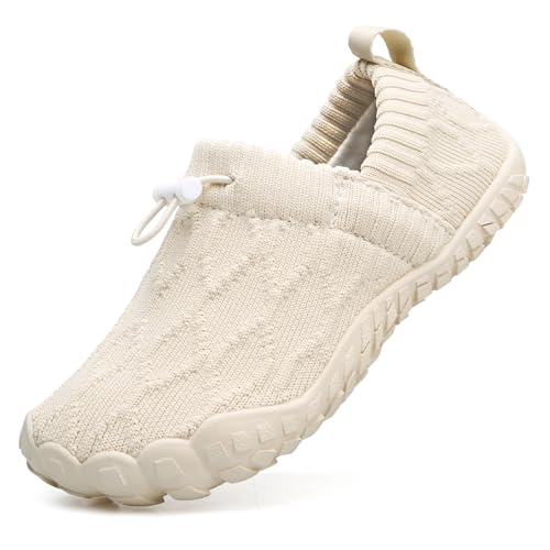CLEANCOOL Water Shoes for Toddler Little Kid Slip On Walking Shoes Outdoor Athletic Zero Drop Minimalist Breathable Sneakers Beige 26