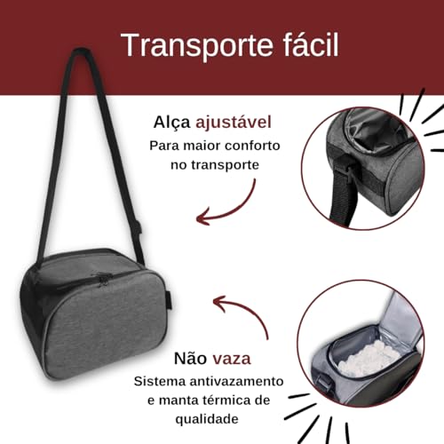 Lancheira Termica 3 Litros Bolsa Impermeavel c/Alça Porta Marmita Passeio Viagem Cinza
