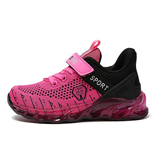 Tsiodfo Girls Kids' Sneakers Knitted Mesh Sports Shoes Breathable Running Shoes For Kids Fashion Athletic Casual Shoes Rose Red Little Kids Size 1.5 #TOP1