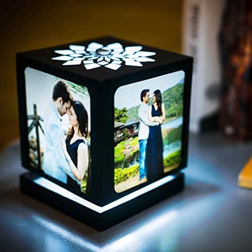 ZOCI VOCI Acrylic Anniversary Gift- Nostalgia Flora- Rotating Photo LED Lamp (Black- Large)