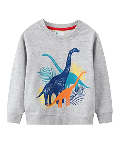 Image of LOKTARC Toddler Boys Graphic Crewneck Sweatshirts 2-Pack, Sizes 2T-7 | Cotton Blend French Terry, Dinosaur, Construction and Shark Graphics, Ribbed Trim, Preschool Daycare Outdoor