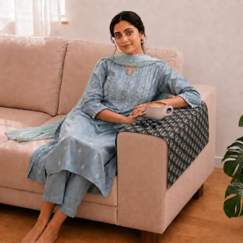Image of STITCHNEST 'Nomad Weave Collection' Sofa Armrest Cover | Elegant Jacquard Fabric, Washable & Durable for Modern Living (18 x 22 Inches) 7