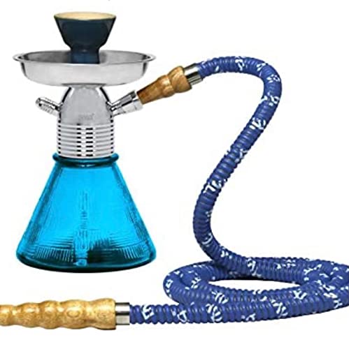 Mahison Lifestyle New Traditional Design Round Base Black Sheesha Pot with Silver Stem (Blue)
