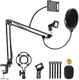Soporte de Brazo de Micrófono, ​Tijera de Pluma de Suspensión Ajustable Clip de Micrófono, Abrazadera de Servicio Pesado Mejorada para Blue Yeti, etc（Soporte de Brazo de Micrófono Kit）