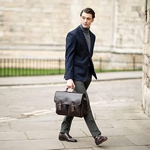 Image of Maxwell Scott - Mens Leather 17 inch Laptop Briefcase Satchel with Padded Strap - Made from Full Grain Hides - The Loreto Large