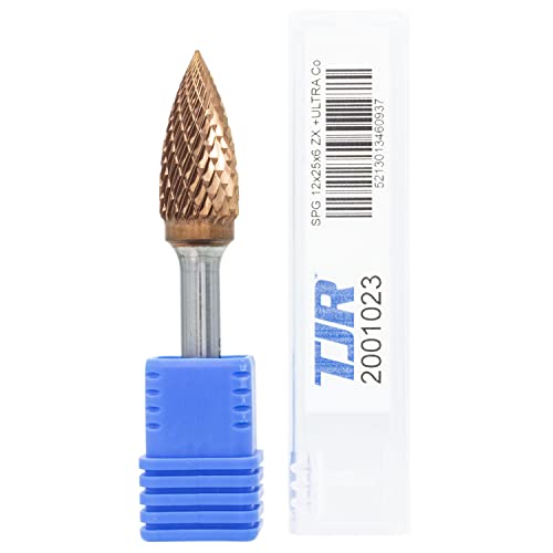 Hartmetall-Frässtifte mit Beschichtung ULTRA Co, 12 mm (metrisch) Durchmesser mit 6 mm metrischem Schaft, (speziell mit Chipbreaker) TJR… (Spitzer baum)