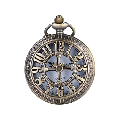 I-MART Retro Antique Bronze Pocket Watch with 31″ Lobster Clasp Necklace Chain, Classic Quartz Clock Necklace, Vintage Steampunk Pocket Watch with Chain for Men and Women