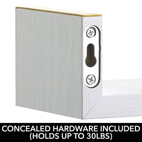 Mdesign Floating Wall Mount U-Shelves, Minimal Lightweight Hanging Decor Shelf - Bedroom, Bathroom, Kitchen, Office, Living Room, Garage, Laundry, 14" Long, Furno Collection, 2 Pack, White/Soft Brass #TOP3