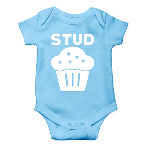 AW Fashions Stud Muffin Baby Bodysuit Funny Adorable Infant Romper Clothing Cute Boys Girls Unisex Outfit (Newborn, Light Blue)