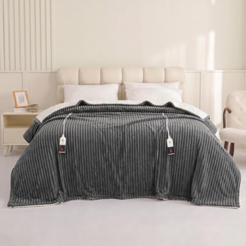 Reaks Heated Blanket Queen, 9 Heat Levels, 2-10H Auto-Off, 84"x90", Grey
