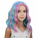 PATTNIUM Kids Child Rainbow Wig Short Wavy Colorful Wig Multicolor Wigs Girls Synthetic Cosplay Halloween...
