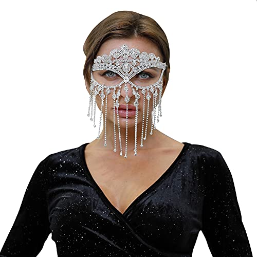 Maijiao Masquerade Mask For Women Cosplay Veil Headwear Mask Chain Halloween Costume Crystal Rhinestone Head Chain Rave Outfit Head Covers Indian Jewelry For Women #TOP2