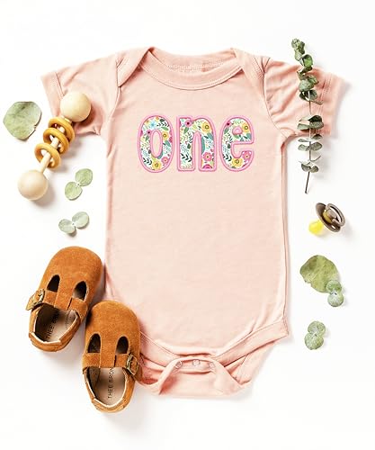 Olive Loves Apple One Ink-Printed Pink Embroidered First Birthday Bodysuit for Baby Girl Floral 1st Birthday Outfit3