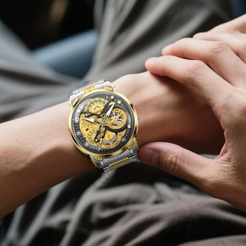 Image of OLEVS GELATU Mens Watch Automatic Tourbillon Wristwatch Skeleton Mechanical Self Winding 50M Waterproof Sapphire Crystal Square Male Watches Yellow /White /Black /Green