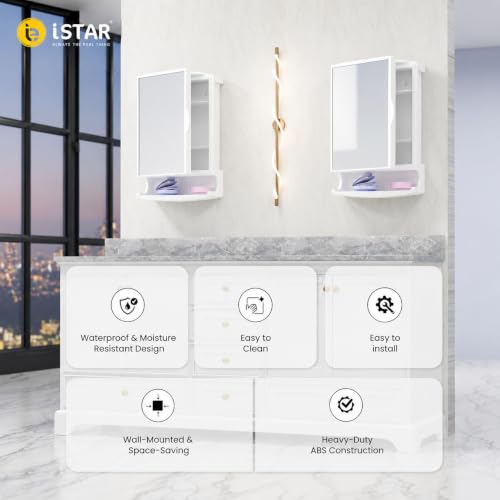 Image of iSTAR Bathroom Cabinet with Mirror | Multipurpose Storage Organizer with Mirror | Modern Wall Mounted Accessories for Bathroom, Kitchen and Home (White)