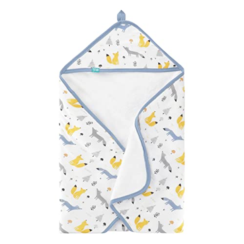 Featherhead™ 5-Piece Hooded Bath Towel & Washcloths Set For Baby Boy & Baby Girl - Ultra Soft And Extra Absorbent - Newborn Essential & Perfect Baby Registry Gift (Blue Foxes) #TOP1