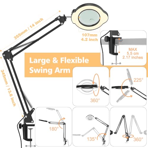 Jubor Improved Magnifying Glass with Light and Stand, 15X 10X Magnifying Lamp with Clamp, LED Desk Magnifier Lamp with 5 Color Modes and 10 Brightness Levels for Hobby Crafts, Repair, Reading - Cosy Home Interiors Jubor Improved Magnifying Glass with Light and Stand, 15X 10X Magnifying Lamp with Clamp, LED Desk Magnifier Lamp with 5 Color Modes and 10 Brightness Levels for Hobby Crafts, Repair, Reading - Image 5