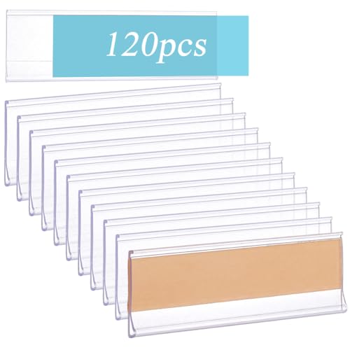 BENECREAT 120 soportes autoadhesivos para etiquetas, 7,7 x 2,5 cm, rectangular, PVC, para etiquetas de precio, suministros al por menor para estanterías, buzones, estantes, contenedores de