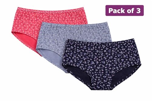 Image of Shasmi Women's High Coverage Cotton Hipster Panties | Super Combed Mid Rise Briefs | Mid Waist Printed Underwear for Women | Soft Breathable Everyday Comfort Innerwear (Pack of 3)