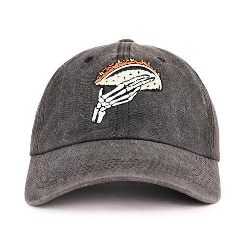 Betyiwling Taco Skull Baseball Cap for Women Men Embroidery Adjustable Washed Distressed Trucker Hat