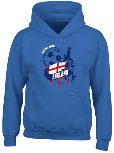 Shopagift Personalised England Football Supporter Fan 2025 Kids Hoodie Hoody Hooded Top Boys Girls Blue