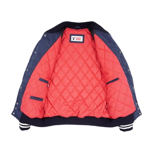 Playboy EST.53 LA Blue Varsity Jacket, Unisex, Embroidered Bunny Logo, Red Quilted Lining, Striped Trim2
