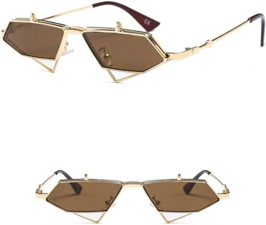 MUTYNE Gold Steampunk Flip Up Sunglasses Men Vintage Red Metal Frame Triangle Sun Glasses For Women