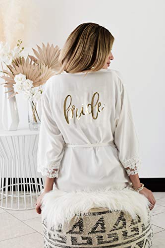 ModParty Bride Wedding Robe | White Cotton Getting Ready Robe with Lace Detailing | Lightweight Bridal Day Of Kimono | Bridal Shower Gift Idea for Bride to Be3