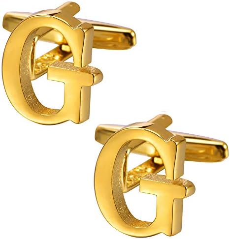 Cufflinks for Men and Boy in Gift Box,18K Gold Tone Cuff links for Business Wedding Shirt Accessory-Letter G