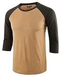 Estepoba Men's Casual Basic Vintage 3/4 Raglan Sleeve Jersey Active Sports Baseball Tee Shirts Khaki/Heather Charcoal XL