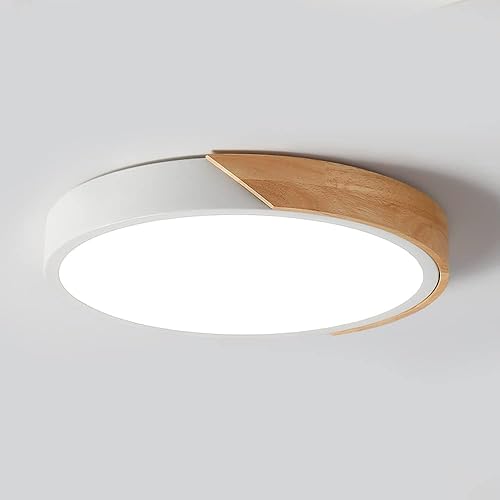 Goomavi Modern LED Ceiling Light, Round Wood Flush Mount Ceiling Light Fixtures, Minimalist Lighting Ceiling Lamp for Bedroom, Dining Room, Kitchen, Laundry Room, Living Room (White,15.8")