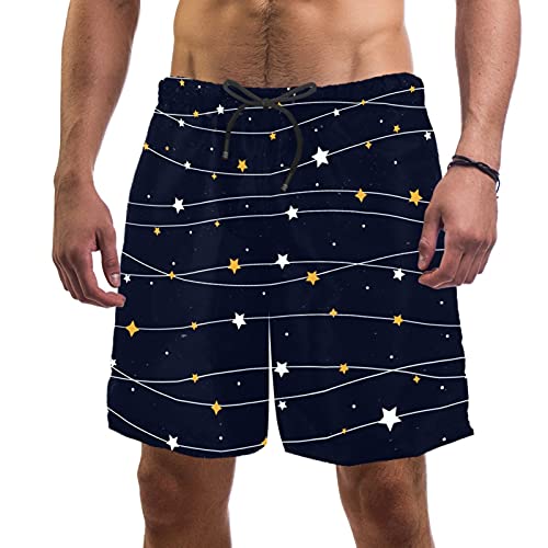 Short de bain pour homme marine motif étoiles jaunes M avec doublure maille