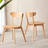 Grewood 100% Solid Wood Dining Chairs Set of 2, Mid Century Modern with Wide Rounded Backrest,...