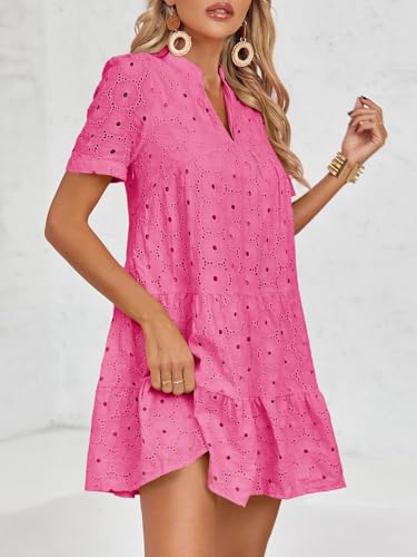 Image of Imily Bela Womens Summer Lace Dresses Eyelet Casual Flowy Babydoll Swing Short Sleeve V Neck Tunic Dress