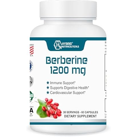 Hybrid Nutraceuticals Berberine 1200mg - Concentrated Berberine HCl Formula - Immune Support, Digestive Support - Gluten-Free 60 Capsules Cover