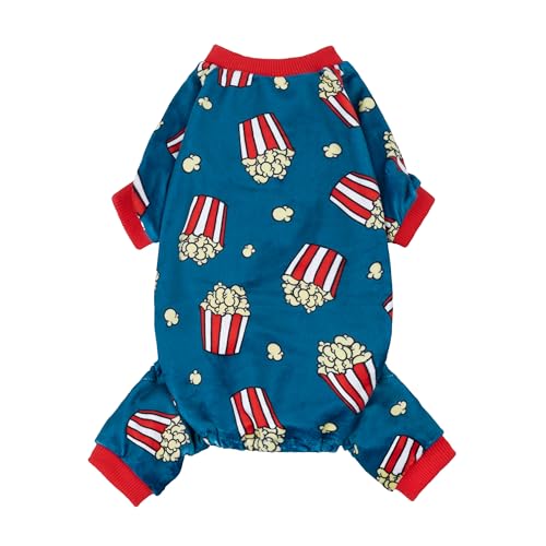 Image of Fitwarm Popcorn Dog Pajamas, Funny Dog Clothes for Small Dogs Boy Girl, Fleece Pet Onesie with Feet, Blue, Red, White, Yellow, Small
