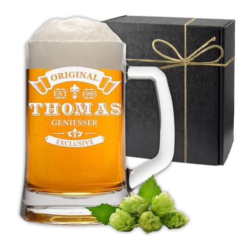 polar-effekt Bierkrug 0 5 L - Personalisiert mit Name & Jahreszahl - Graviertes Bierseidel zum Geburtstag oder Weihnachten - Bierglas Papa Persönliches Geschenk für Männer