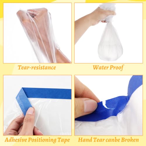 Image of 4 Rolls Painters Plastic with Tape 8.8 x 88 Feet Pre-Taped Masking Film Paint Plastic Covering for Painting, Automotive Covering and Appliance Protection