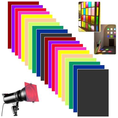 20 Packs Lighting Gels Sheets,Colored Film 10 Colors Transparent Plastic Sheets,Light Gels for Photography Video Led Flashlight Strobe Lamp (11.7x8.3inch)