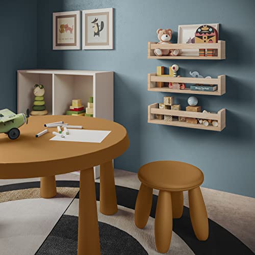 NATURE SUPPLIES Set of 3 Wooden Wall Shelves, Montessori Bookcase Storage Shelf Book for Bedroom and Children's Decoration, 41 cm, Natural Wood