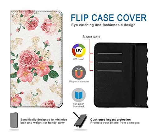 Housse Cuir iPhone 16e Rose Pattern Étui Clapet Haute Finition