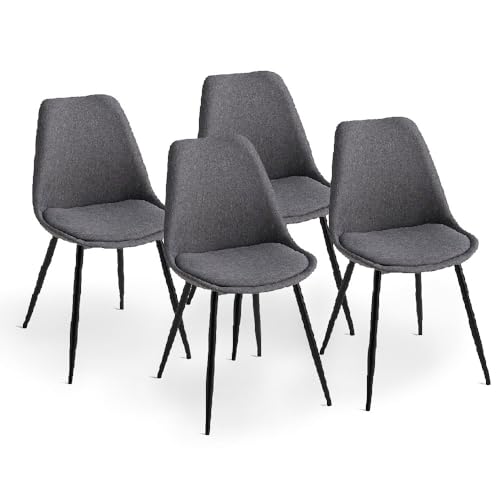 SIEDITI FUORI E DENTRO Set di 4 sedie sala da pranzo, Sedie da cucina in polipropilene con cuscino ecopelle e gambe in metallo, Sedie stile scandinavo (Tessuto, Grigio Scuro)
