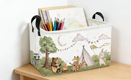 Image of Essme Rectangular Animal Basket,Camping Baskets Empty with Handles,Cute Baskets for kids Room Decor,Boys and Girls, Gift Basket,(Camping animal)