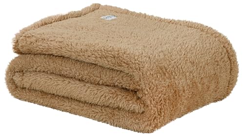DoubleDry Teddy Kuscheldecke - 130x170 cm - Oeko-Tex Zertifiziert - Weiche Sofadecke - Flauschige Wohndecke - Beige