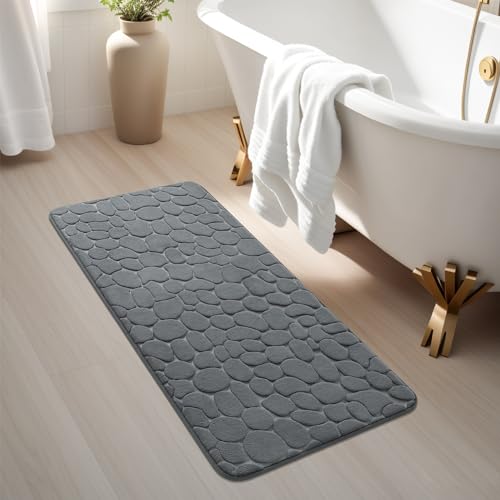 YIHOUSE Memory Foam Runner Rug, Cobblestone Bathroom Runner Rugs Super Water Absorbent Bath Mats for Bathroom Machine Washable Bath Rugs for Hallway Bedroom Laundry Room(20 x 47,Dark Gray) - image 9