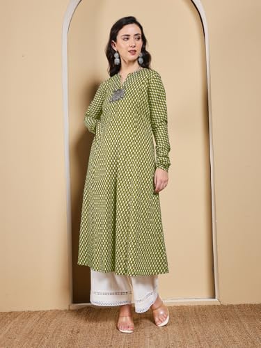 Image of FIORRA Women's Turquoise Floral Printed Anarkali Kurta