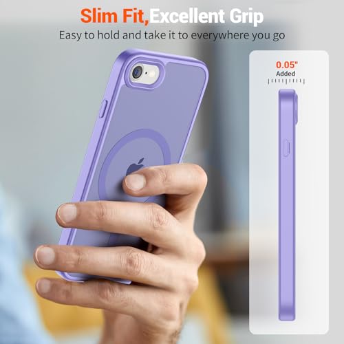 Image of SUPFINE Magnetic for iPhone SE Case 2022 (3rd) /2020 (2nd), iPhone 8 Case (Compatible with MagSafe) (Military Grade Drop Protection) Translucent Matte Phone Cover,Purple